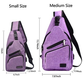 AMJ Sling Bag Shoulder Backpack Chest Bags Crossbody Daypack with USB Cable for Hiking Camping Outdoor Trip Women Men (M-Purple, Medium)