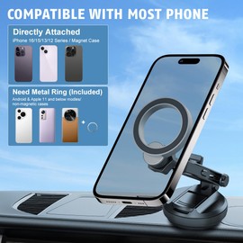 LIYISHUO Magnetic Phone Holder for Car 360° Adjustment Vacuum Magnetic Suction Cup Phone Holder Stretchable Magnet Car Mount for All Smooth Surface