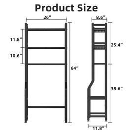Livilord 3 Tier Over The Toilet Storage Rack with Toilet Paper Holder, Metal Freestanding Bathroom Shelves with 4 Hooks, Over Toilet Storage Shelf for Bathroom Storage, Black