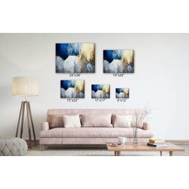 SpiritualHands Large Abstract Wall Art Canvas, Contemporary Modern Painting Vibrant Colors, Handcrafted Ideal Home Decor for Living Room, Bedroom, Office | Ready to Hang (28 BLUE GOLD WHITE ABSTRACT,
