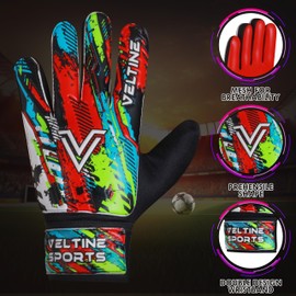 Veltine Sports Soccer Goalie Gloves, Football Goalkeeper Gloves for Kids Boys Children Youth with 4mm Latex Heavy Grip Palm (Red, Size 6 Suitable for 13-15 Years, Ambidextrous)