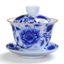 Fashion & Lifestyle Jingdezhen Chinese Traditional Teaware Gaiwan, 6oz/180ml Large Gaiwan, China Blue and White Porcelain Kung Fu Tea Cup and Saucer with Lid, Handmade Ceramic Teacups Tea Bowl Set