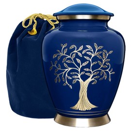 Trupoint Memorials Cremation Urns for Human Ashes, Tree of Life Decorative Burial Urn for Adult Men and Women, Large Blue