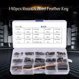 140pcs Smooth Round Ended Feathers Key, 8mm 10mm 12mm 16mm 20mm 25mm 30mm Parallel Drive Shaft Keys Set Key Stocks Assortment with Storage Box