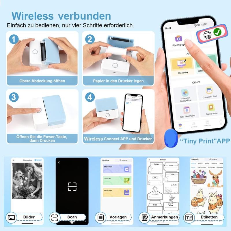 Portable Mini Printer, 1 Set USB Wireless Mini Sticker Printer