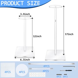 AYSUM 4 Pack Acrylic Hat Display Stand 17" Adjustable Height Clear Acrylic Hat Rack Riser Wig Display Rack, Square Hat Pedestal Display Riser for Display Hat Helmets Jewelry Watch Perfumery