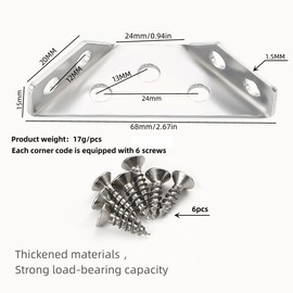 NestNook 6 Pieces Stainless Steel Corner Braces with Screws for Furniture Repair Angle Corner Bracket Joining Perforated Metal Braces