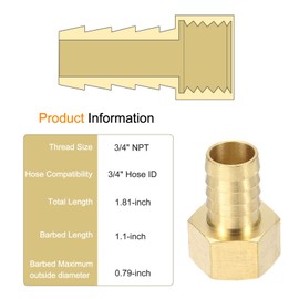 HARFINGTON 2pcs Brass Barbed Fitting 3/4" NPT Female to 3/4" Hose ID for Home Brew Pipe Fitting Direct Thread Connector Durable Construction
