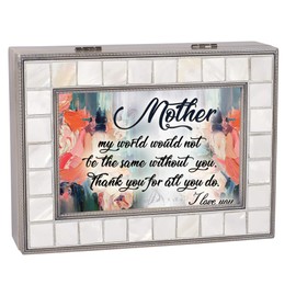 Cottage Garden Mother Thank You I Love You Mother of Pearl Grey Pewter Music Box Plays Wind Beneath My Wings