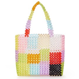 Grandxii Beaded Bag Summer Beach Bag Acrylic Handbags Handmade Tote Bags for Wedding Party Rainbow Colorful
