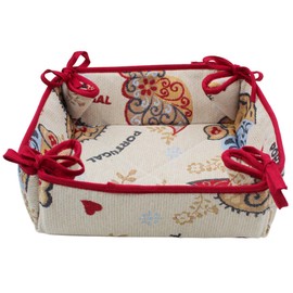 Traditional Portuguese Bread Basket - Handcrafted Cotton-Polyester Blend, 9" x 2.5", Made in Portugal, Machine Washable, Ideal for Serving Bread & Pastries (Red)