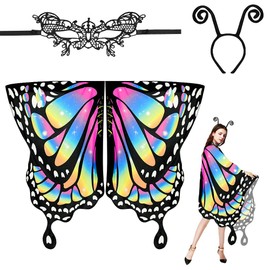 EMAGEREN Butterfly Wings Adult Butterfly Wings Costume Fairy Wing Cape Womens Butterfly Shawl Ladies Nymph Pixie Cosplay Accessory with Butterfly Headband and Mask for Cosplay Dancing
