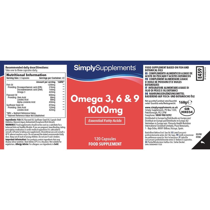 Omega 3, 6 & 9 1000mg - 240 Kapseln -