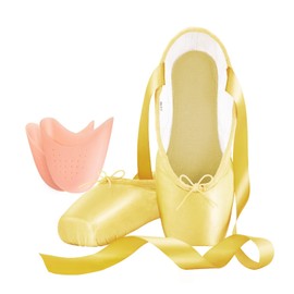 CABPLROI Women's Ballerina Shoes Professional Ballet Dance Satin Pointe Shoes for Girls with Bag and Toe Pads (Gold, Adult, Numeric_9)