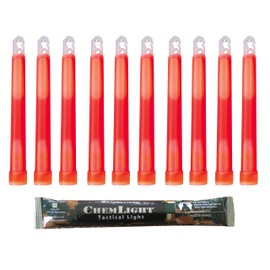 Cyalume ChemLight Military Grade Chemical Light Sticks, Red 6" Long, 12 Hour Duration (Pack of 10)