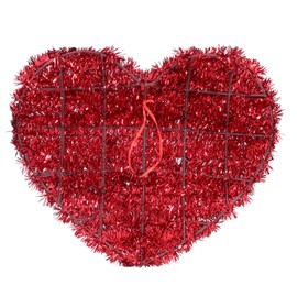Needzo Red Tinsel Valentine's Heart Decoration, Love Themed Wall Decor for Galentine Party, Easy to Hang, 13.5 Inches