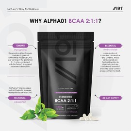 Fermented BCAA 2:1:1 with BioPerine® - 1000mg - High Strength Branched Chain Amino Acids Supplement - Not Tablets or Powder, Halal, 60 Capsules
