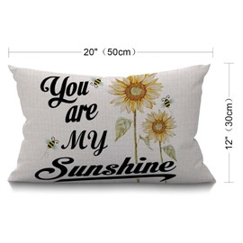 BGBDEIA Quote Cushion Cover You are My Sunshine Quote with Bees and Yellow Sunflowers Cotton Linen Decorative Rectangular Throw Pillow Cover Pillowcase for Sofa and Bed Couch 12"X20" 30 x 50 cm