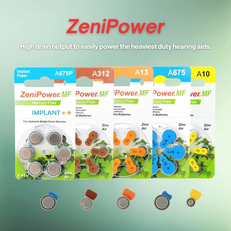 ZeniPower Premium Cochlear Implant Batteries 6 Count Pack of 10