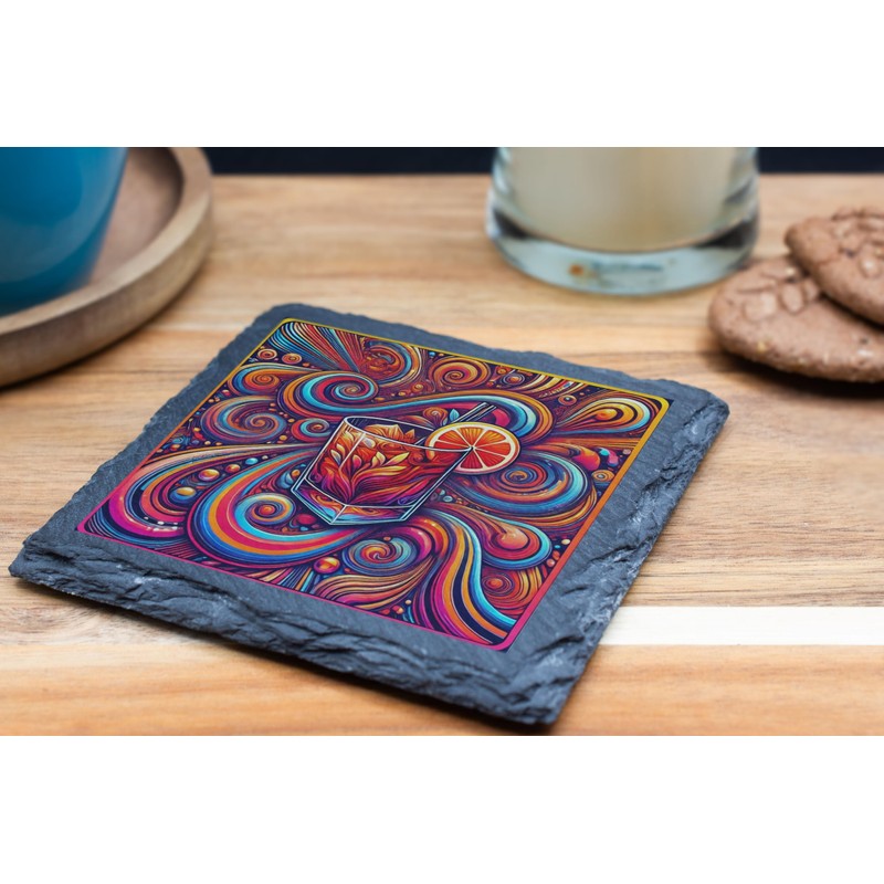 Psychedelic Cocktail Slate Coaster – Vibrant Swirl Design (slco-ds24-psychrg)