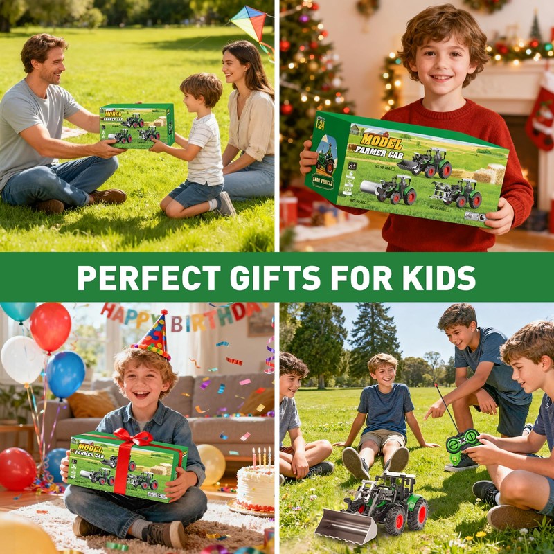 RC Tractor Toy for Kids 3-9, 2.4GHz Remote Control Farm