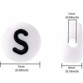 Ludthaw 100PCS Letter Beads,4X7mm Acrylic White Round Alphabet Beads Letter S Beads for Jewelry Making Bracelets Necklaces Making