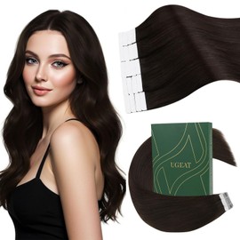 Ugeat Brown Tape in Hair Extensions for Women Skin Weft Human Hair Extensions Tape in Brown Tape in Extensions Invisible Remy Human Hair for Women 20Inch 20pcs 50G