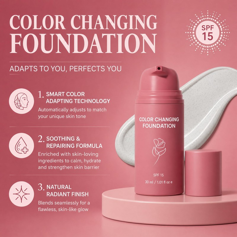 Color Changing Liquid Foundation,Skin Tone Adapting,1 Fl Oz