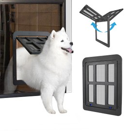 NAMSAN Dog Screen Door, Flap Opening 11.2 x 14.4 inches, Dog Door for Screen Door, Large Pet Door for Sliding Door Magnetic Self-Closing, Screen Door with Doggie Door Built in, Lockable, Black