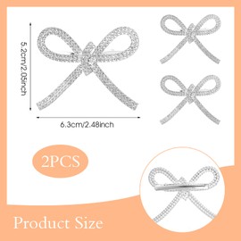 Mabor 2Pcs Bow Hair Clip Silver Rhinestone Hair Clip Bling Crystal Bowknot Clips for Women Teen Girls Glitter Metal Hair Barrettes Hair Styling Accessories for Wedding Party Prom