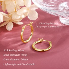 Loutade Silver Hoop Earrings for Women, 925 Sterling Silver Huggie Hoop Earrings Set, Hypoallergenic Earrings Gold Sleeper Huggie Earrings, Lightweight Gold 16mm Hoop Earrings for Christmas Birthday