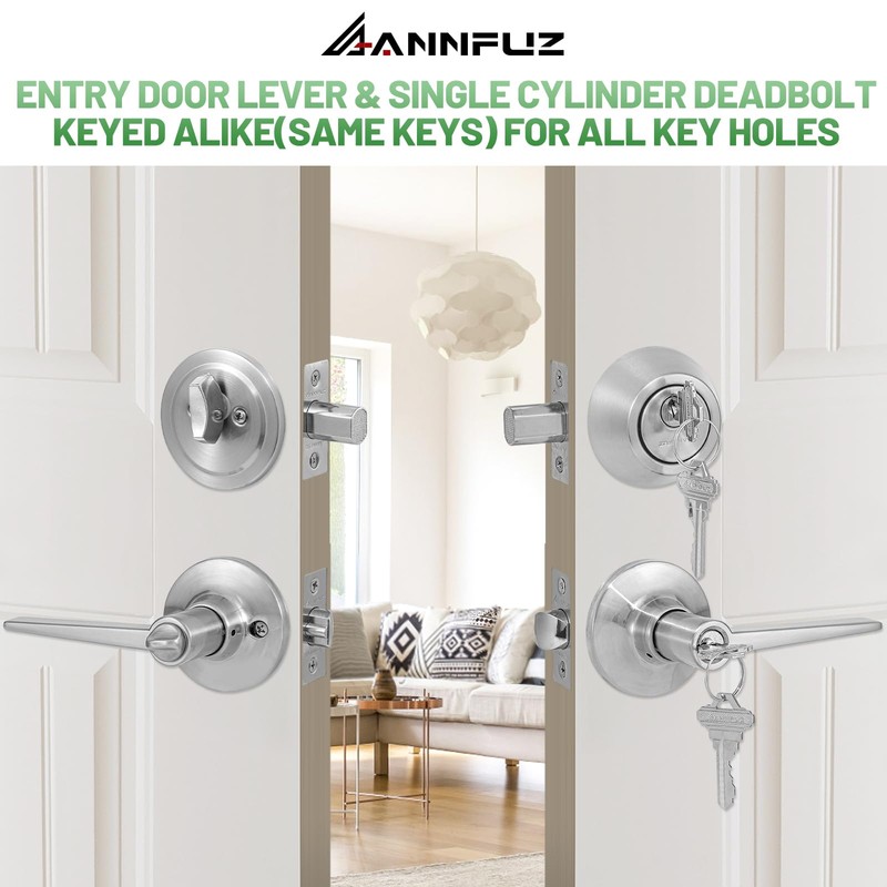ANNFUZ Keyed Alike(Same Keys) Front Door Lever Knob with Single