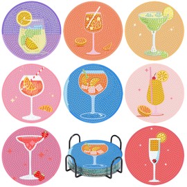 8 Pcs Diamond Painting Kits Coasters,Vintage Cocktail Diamond Art Coasters,5D DIY Full Drill Dots,Gem Art Kits for Adults Arts and Crafts Supplies