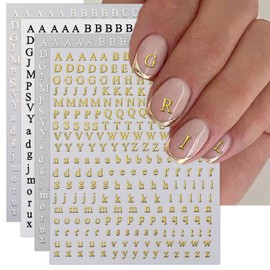IDDFEVE Letter Nail Art Stickers - 3D English Alphabet Nail Decals for DIY Metallic Gold Silver Acrylic Manicure Holographic Nail Decorations(4 Sheets)