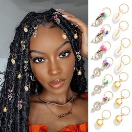 Formery Cowrie Shell Braid Hair Jewels Gold Pearl Rhinestone Loc Rings Jewelry for Hair Fish African Dreadlock Charms Accessories for Women and Girls (14Pcs)
