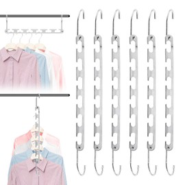 ICEBLUEOR 6 Pack Space Saving Hangers, Stainless Steel Hangers for Clothes Space Savers, Portable Closet Wardrobe Storage Organiser for Coat Trouser Shirts and Suits
