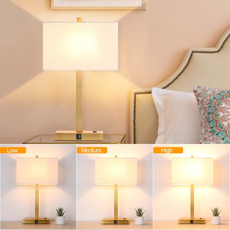 21" Touch Bedside lamps with 2 USB & AC Outlets,