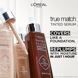 L'Oreal Paris L'Oreal Paris True Match Tinted Serum Foundation, 1% Hyaluronic Acid, Hydrating Formula, Replumps Skin in 1 Hour for a Natural Glowing Finish, 30 ml, Shade 4-5 Medium