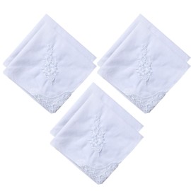 6 Pack of Ladies Embroidery Cotton Handkerchiefs Lace Border White Hankies
