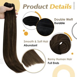 Full Shine Sew in Hair Extensions Real Human Hair Balayage Weft Hair Extensions Human Hair 16 Inch Straight Human Hair Extensions Color 2/8/2 Weft Human Hair for Thin Hair 105G