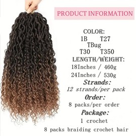 BIBHAIR 8 Packs Pre-looped Goddess Locs Crochet Hair Boho Style 18 Inch Faux Locs Wigs With Curly Ends 96 Strands Color T30 Bohemian Braiding Hair Extensions for Women Daily Use, Work,Date,Party etc.