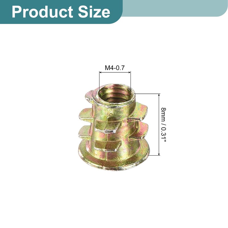 sourcing map 100Pcs Threaded Inserts, M4-0.7x8 Zinc Alloy Hex-Flanged Nut