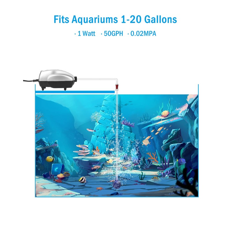 AquaMiracle Aquarium Air Pump Fish Tank Bubbler Aerator, All-in-One Fish