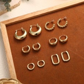 Dochais 6 Pairs Gold Hoop Earrings Set, Earrings Gold-Plated 14 K, Hoop Earrings Gold Small, Hypoallergenic Earrings Hoop Zirconia, Gold Hoop Earrings, Twist Huggie Earrings for Women (Gold Silver),