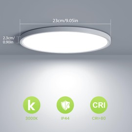 OTREN LED Flat Ceiling Light, 6500 K Round Bathroom Lamp, Ceiling Lamps, Modern Panel Lamp for Bathroom, Living Room, Bedroom, Bathroom, IP44, Diameter 23 cm