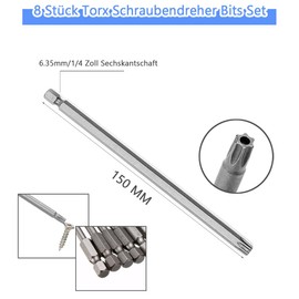 HaoTrade 8-Piece Torx Screwdriver Set, 1/4 Inch Electric Screwdriver Set, Screwdriver Bit Set Torx, Long Magnetic Torx Bit Set, S2 Steel Hexagonal Shank Electric Torx Bits Tools, 150 mm