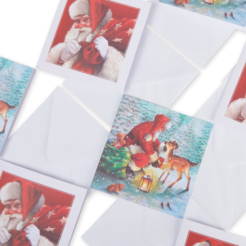 Traditional Christmas Cards Two Assorted Designs Santa Sack & Santa