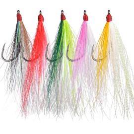 Bucktail Teasers Fishing Hook Saltwater Fishing jig Hooks Fishing Lures with Crystal Flash Feather Bucktail Teasers for Catfish Cod Flounder Haddock (Mixed Color)