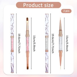 2PCS Double Ended Nail Art Brushes Rhinestone Handle Nail Art Design Brushes Hard Gel Nails Brush Oval Gel Nail Brush for Design Nails