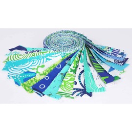 Soimoi 40Pcs Ocean Print Precut Fabrics Strips Roll Up 1.5x42 inches Cotton Jelly Rolls for Quilting - Medium Blue